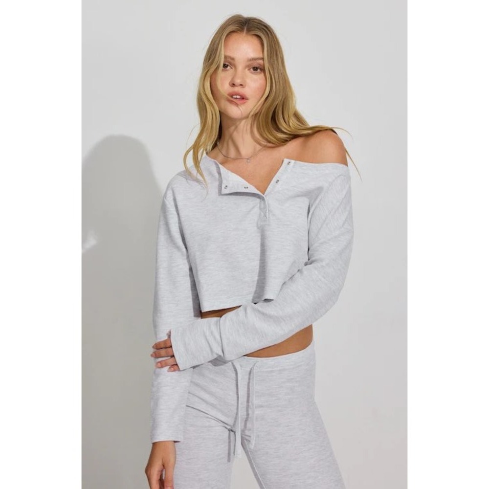 Garage Waffle Off Shoulder Top in Spring Grey Mix Size XS